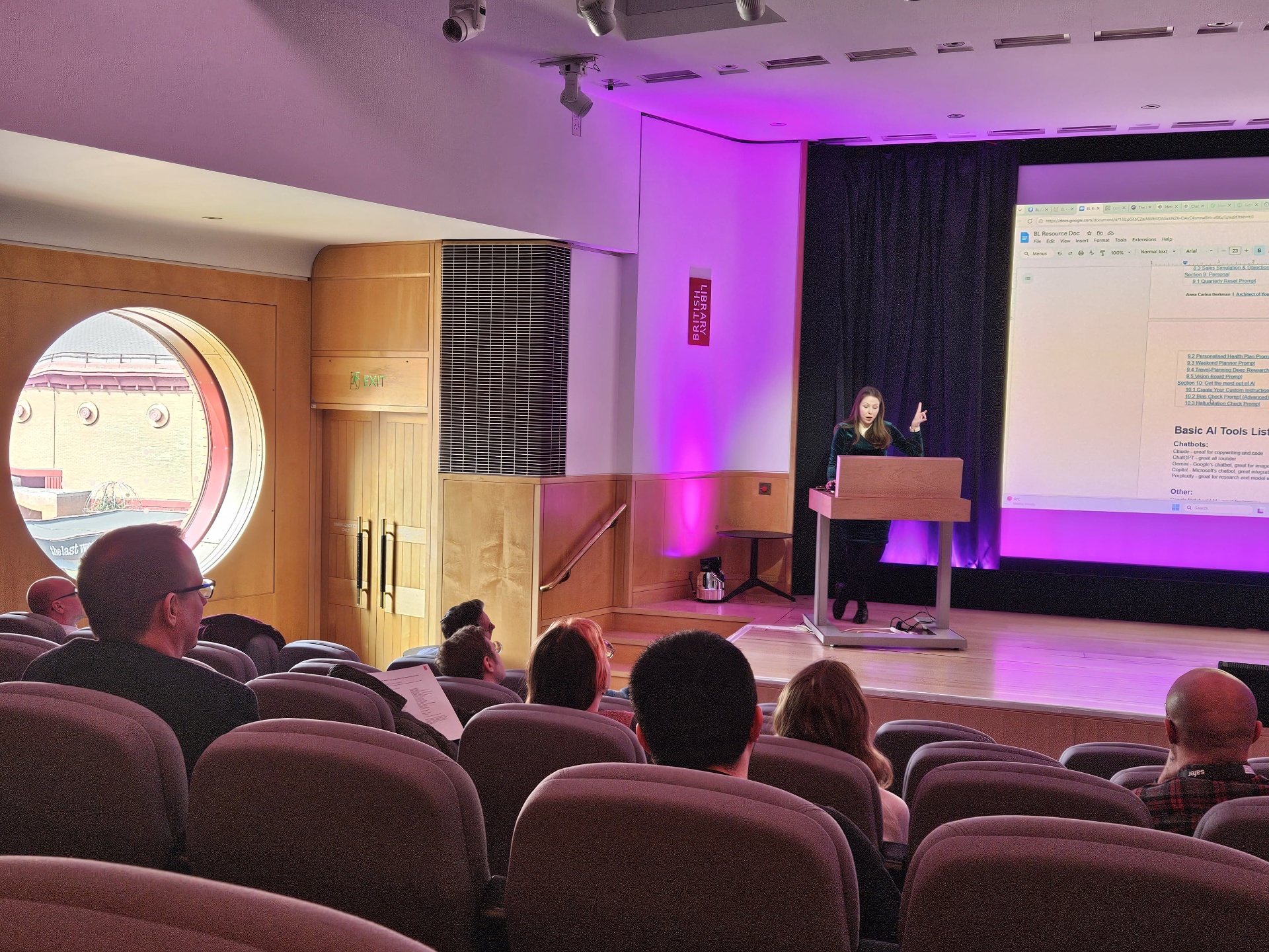 Audience view of Anna presenting at the British Library
